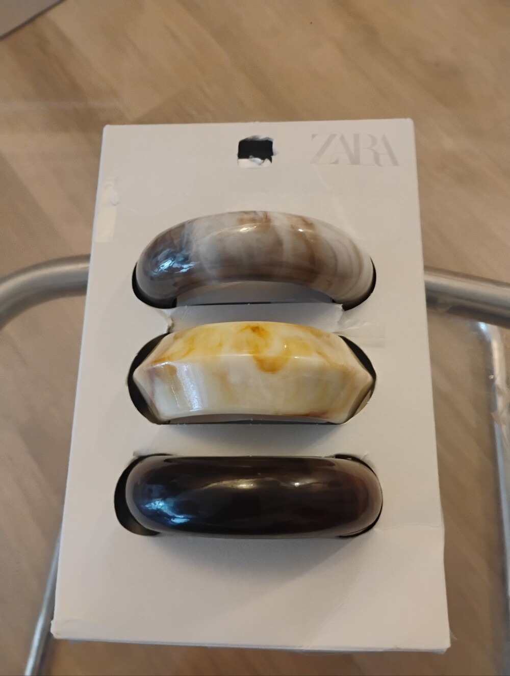 Zara 3 Pack Of Resin Bracelets- Brown and Cream